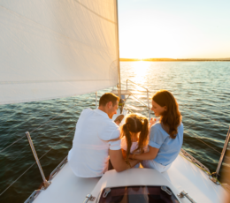 Happy family on boat
