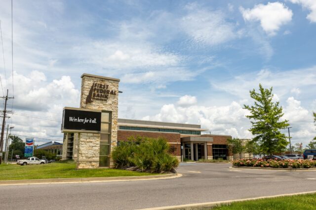 A ground level photo of the First Federal Bank of Louisiana Coliseum Blvd. Branch located at 4601 Coliseum Boulevard in Alexandria, Louisiana.